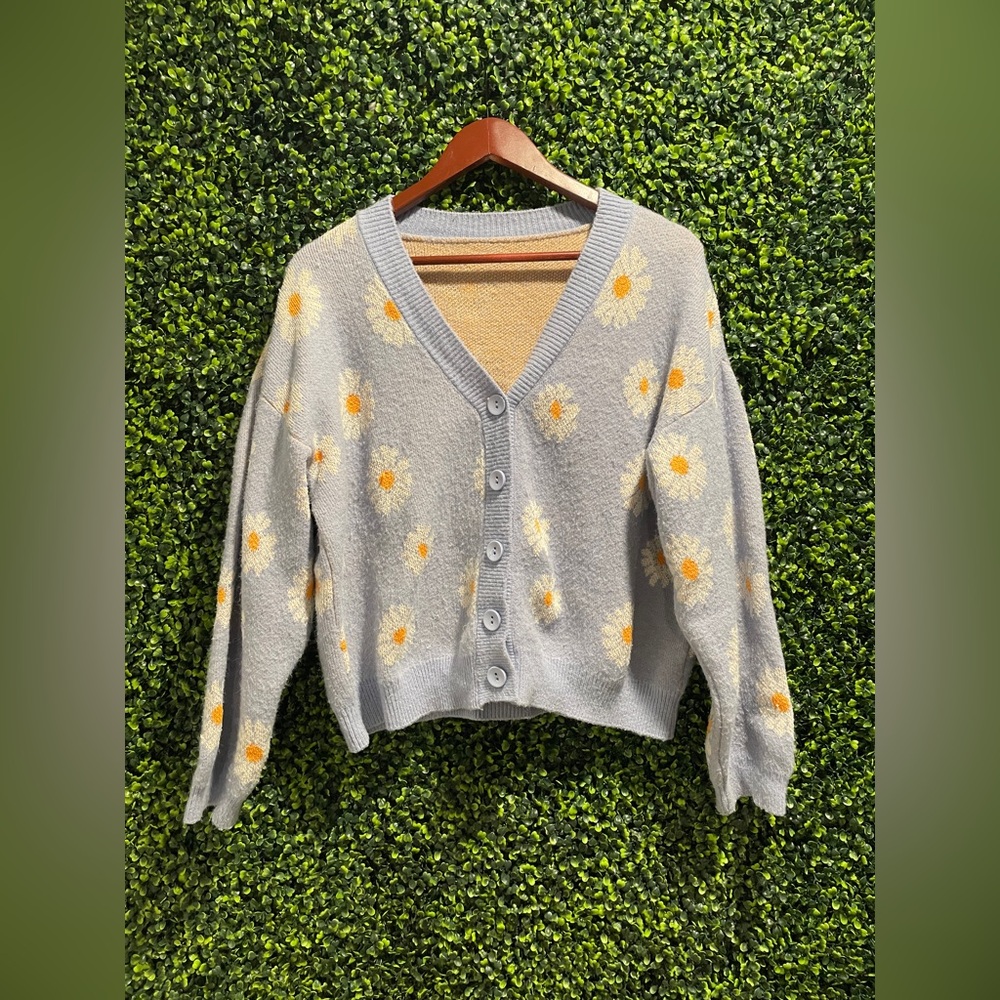 Baby Blue Floral Cardigan Sweater